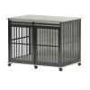 Furniture dog crate sliding iron door dog crate with mat. (Grey,43.7''W x 30''D x 33.7''H)