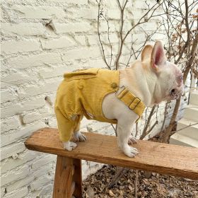 Corduroy Jumpsuit Adjustable Three-dimensional Pocket Cat Dog Clothes (Option: Yellow-S)